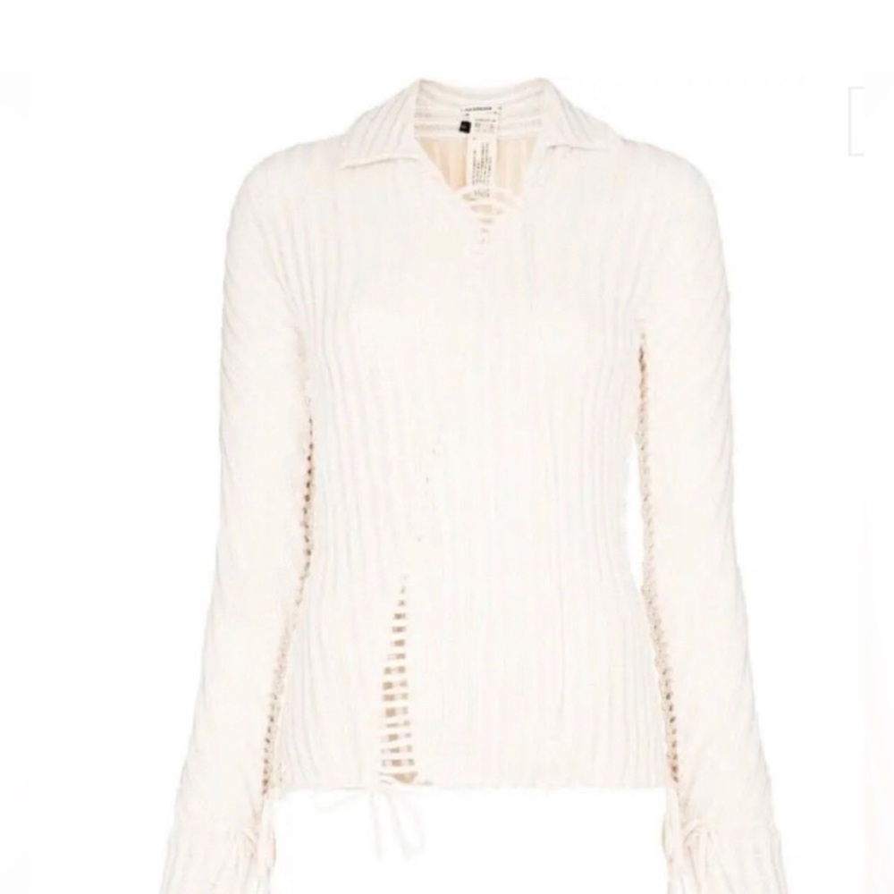 Isa Boulder Lace up polo Ivory knit Sweater XS